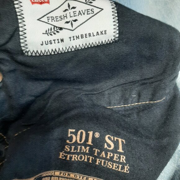 Levi's Fresh Leaves Justin Timberlake Man's Blue Slim Taper Fly Buttons Jeans 31 - Picture 11 of 13